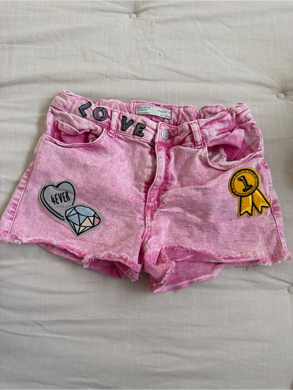 Girls' Zara Pink Denim Patchwork Shorts